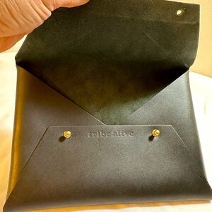 Tribe Alive Black Leather Clutch Pouch Bag Party Cocktail Business Work Carry